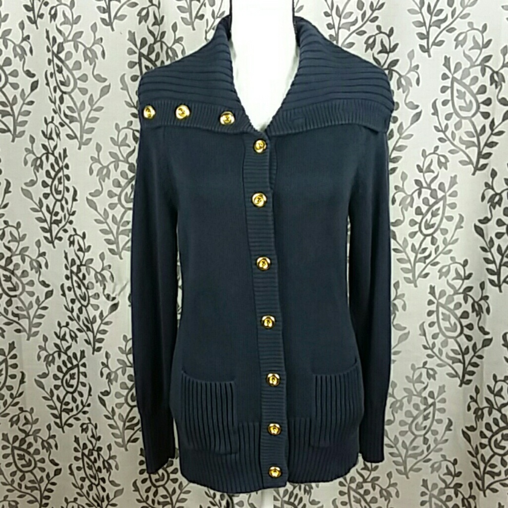 Banana Republic buttondown cowl neck knit sweater